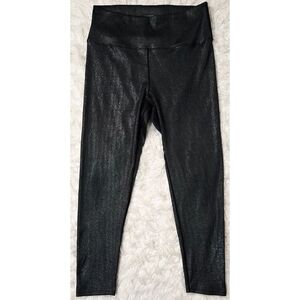 Carbon38 Iridescent Ribbed Leggings Black Green Shimmer Glitter High Waist Rise